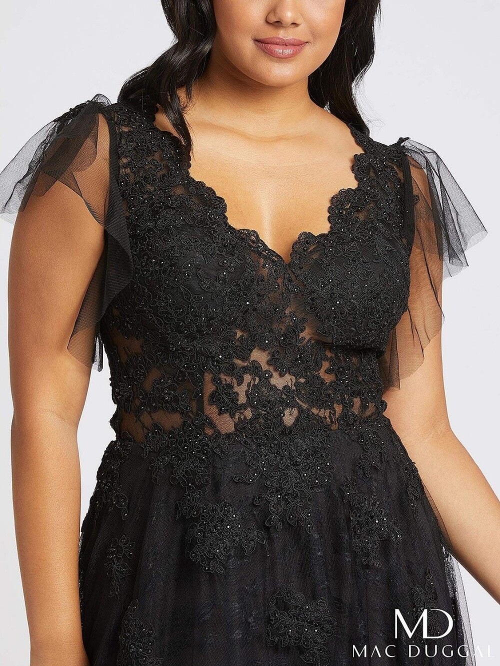 NWT MAC DUGGAL | $498 Flutter Sleeve Tulle Evening Gown 14W - Picture 4 of 7